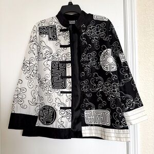 Chico's 100% Silk Black and White Blazer with Artistic Design, 1 (L)🦋